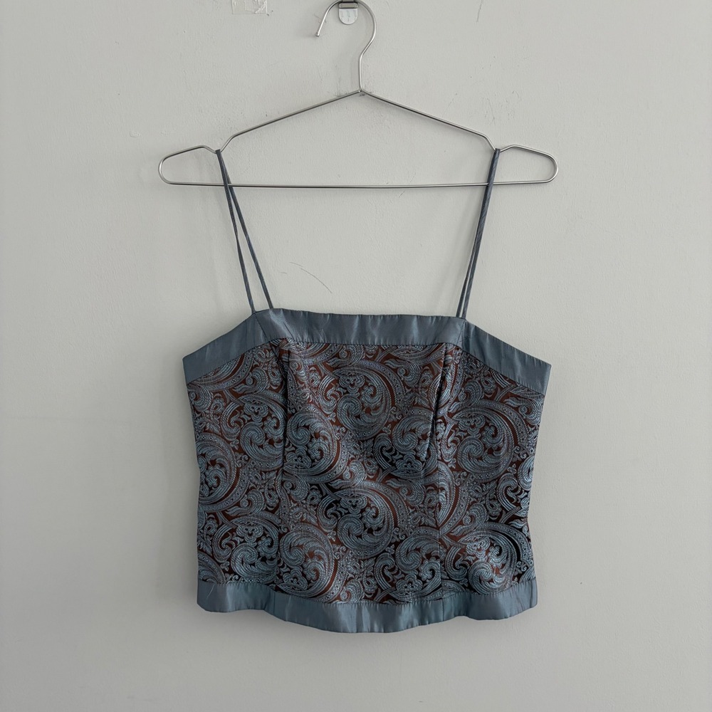 JS Collections Women Blue Brown Paisley Brocade Camisole Tank Top Size 8